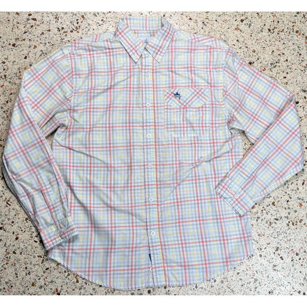 Guy Harvey By‎ Aftco Men's Embroidered Striped Button Down Shirt Size Medium